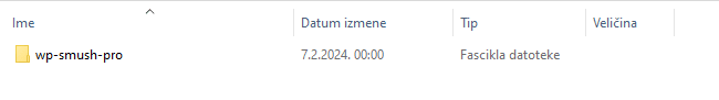 Otvoren folder gde se nalazi WordPress dodatak