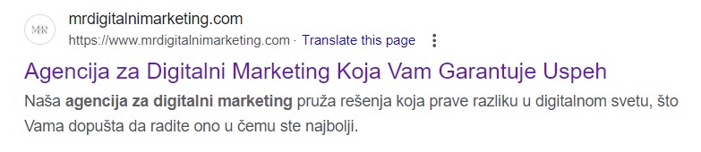 Primer običnog rezultata sa SERP-a