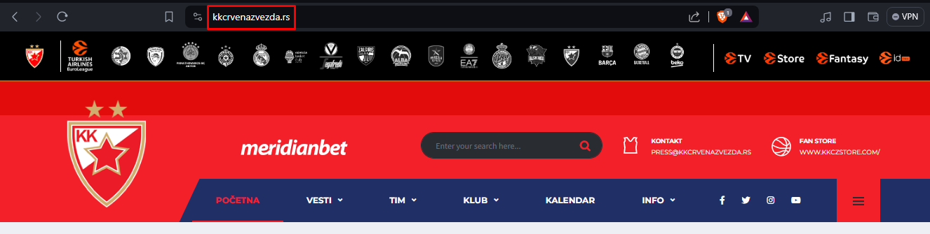 Obeležen URL sajta od KK Crvena Zvezda