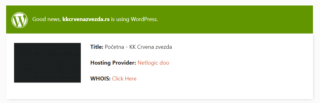 Prozor koji potvrđuje da određeni sajt koristi WordPress