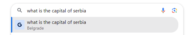 Pretraga glavnog grada Srbije koja ne mora da se unese